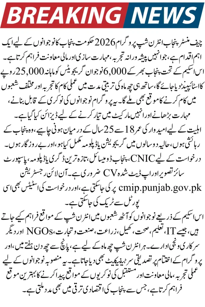 CM Punjab Internship Program 2026 Empowering Youth with Paid Training