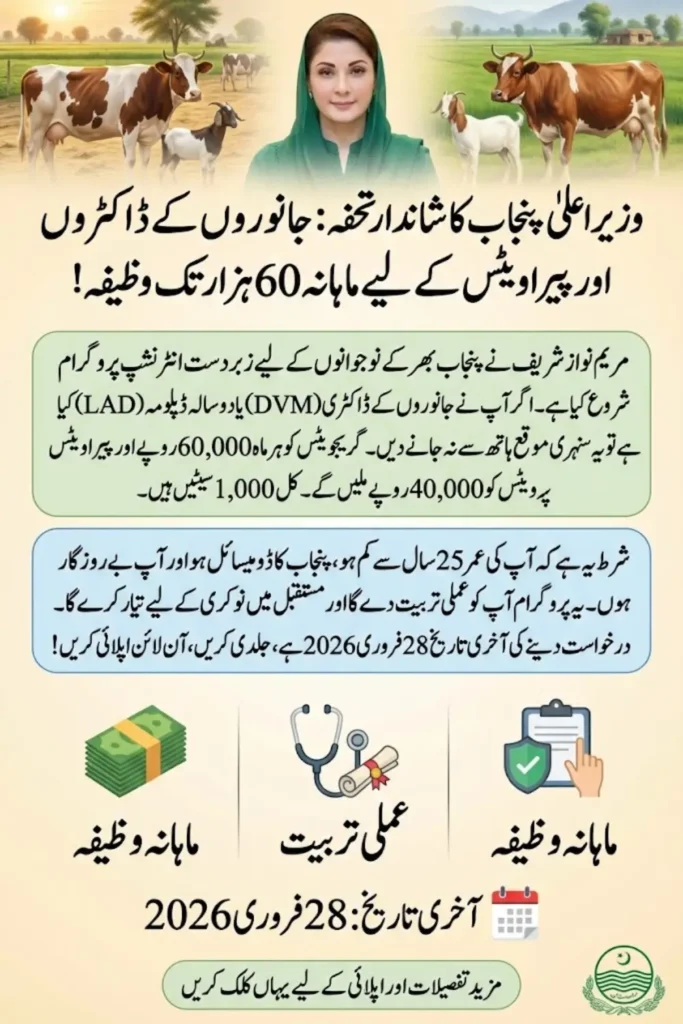 CM Punjab Veterinary Graduates & Para Vets Internship Program Online Apply